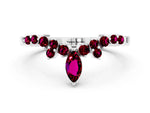 Marquise and Round Garnet Chevron Band in Platinum with Prong Setting