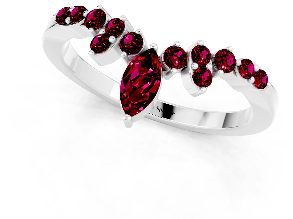 Marquise and Round Garnet Chevron Band in Platinum with Prong Setting_1