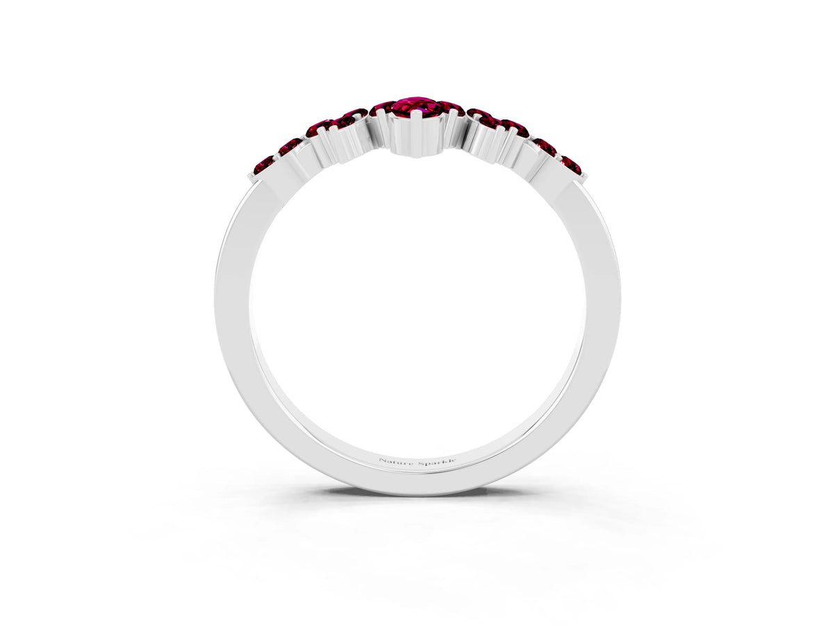 Marquise and Round Garnet Chevron Band in Platinum with Prong Setting_3