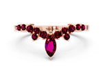 Marquise and Round Garnet Chevron Band in Rose gold with Prong Setting