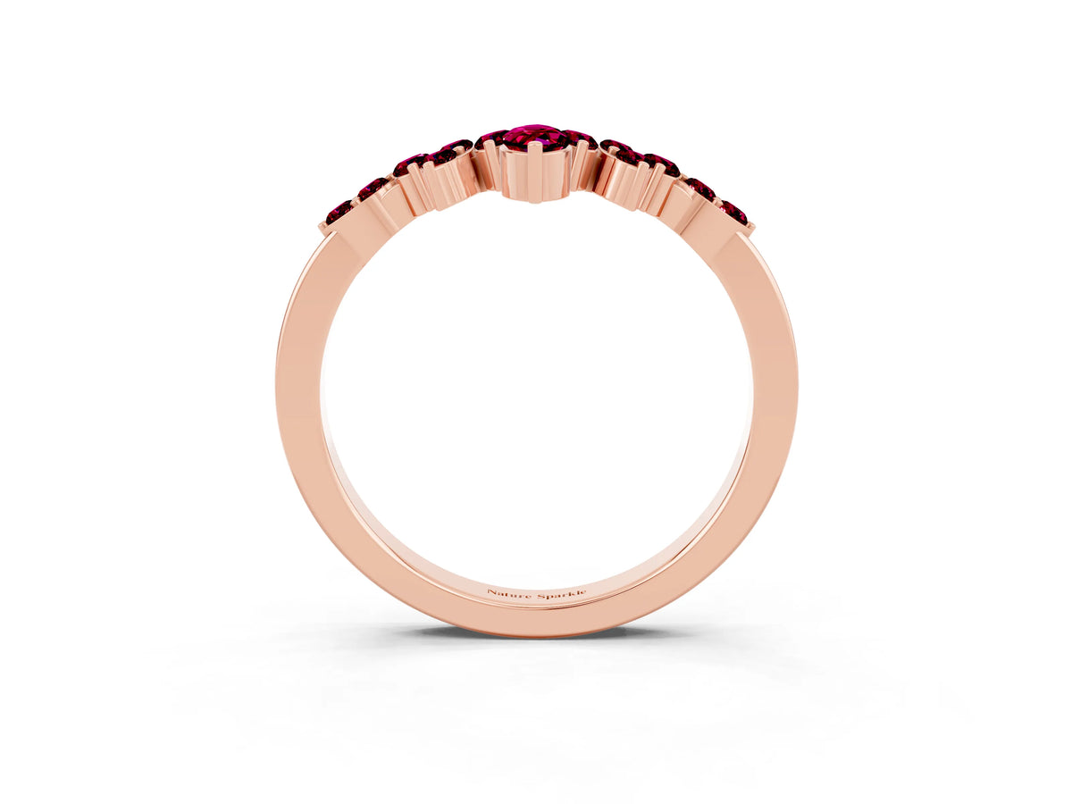 Marquise and Round Garnet Chevron Band in Rose gold with Prong Setting_3