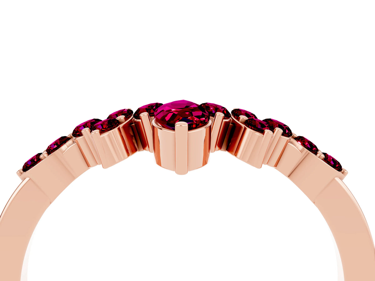 Marquise and Round Garnet Chevron Band in Rose gold with Prong Setting_4
