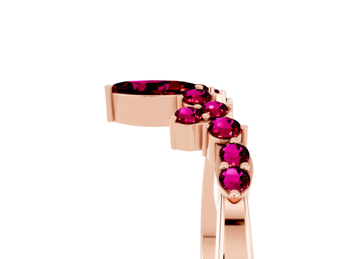 Marquise and Round Garnet Chevron Band in Rose gold with Prong Setting_5
