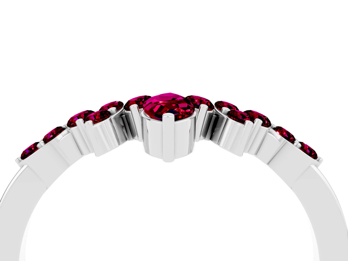 Marquise and Round Garnet Chevron Band in Silver with Prong Setting_4