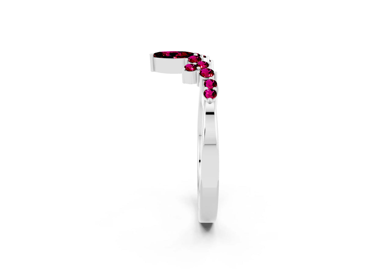 Marquise and Round Garnet Chevron Band in White gold with Prong Setting_2