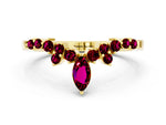 Marquise and Round Garnet Chevron Band in Yellow gold with Prong Setting