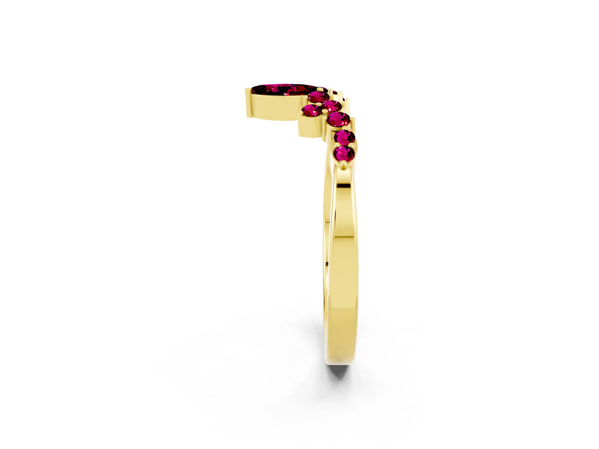 Marquise and Round Garnet Chevron Band in Yellow gold with Prong Setting_2