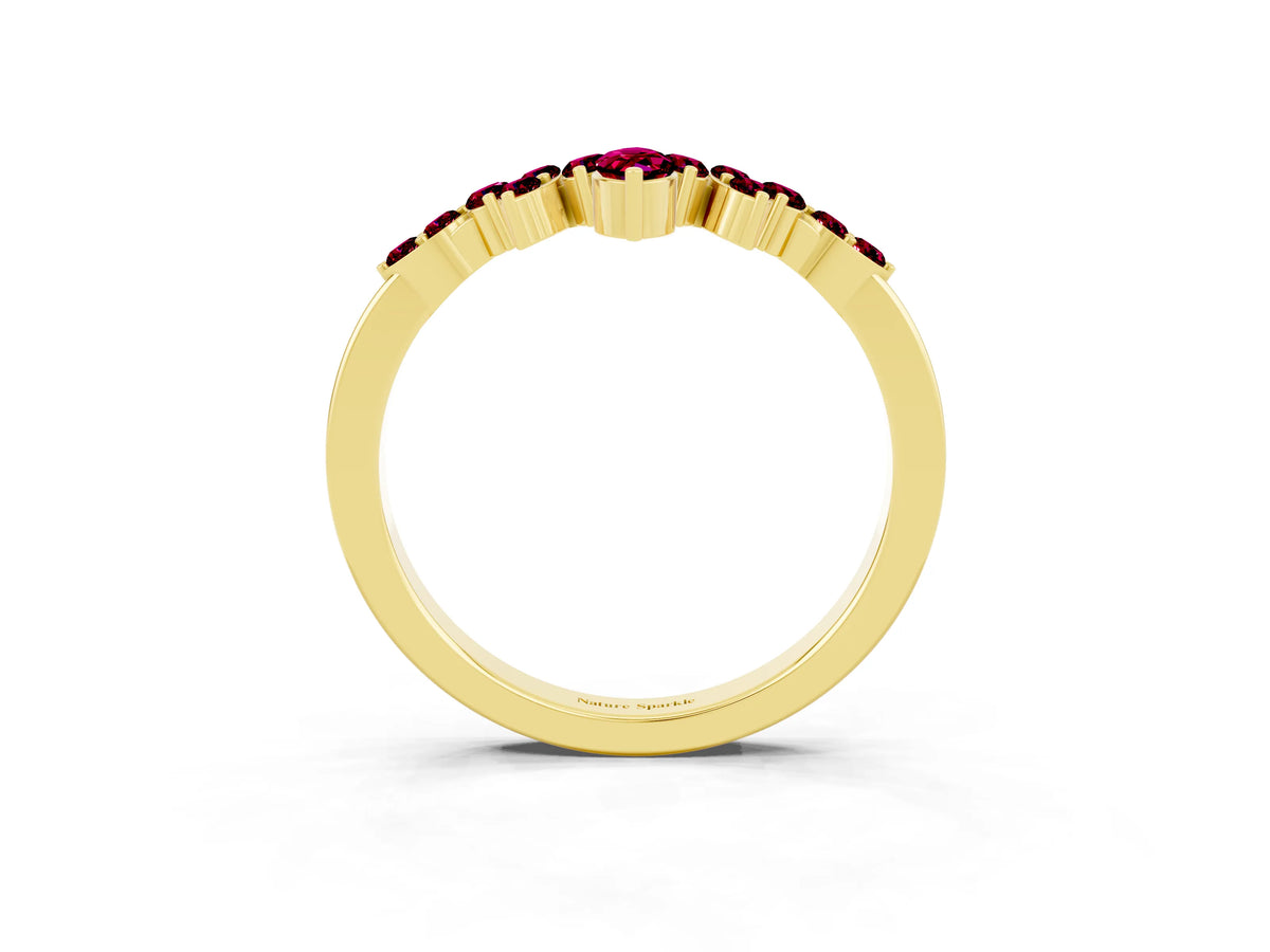 Marquise and Round Garnet Chevron Band in Yellow gold with Prong Setting_3