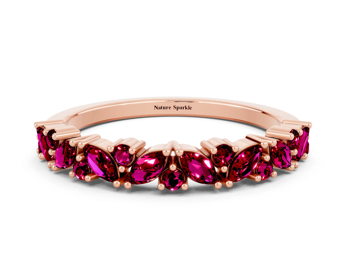 Marquise and Round Garnet Vine Eternity Band in Rose gold with Prong Setting
