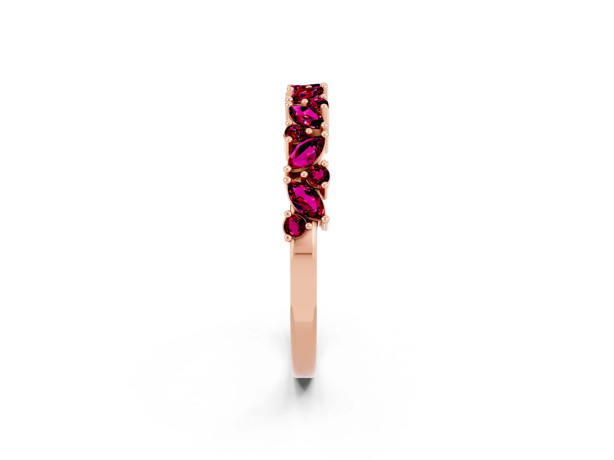 Marquise and Round Garnet Vine Eternity Band in Rose gold with Prong Setting_2