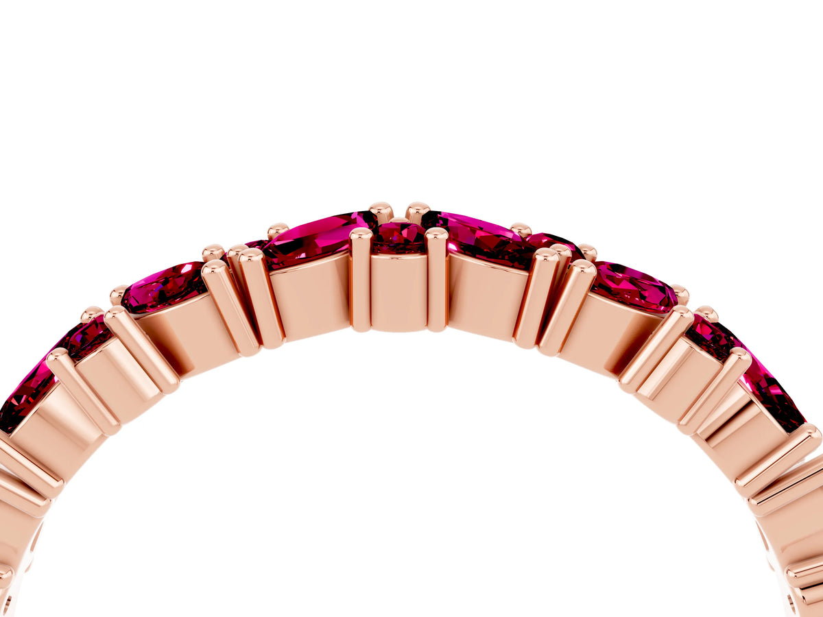 Marquise and Round Garnet Vine Eternity Band in Rose gold with Prong Setting_4