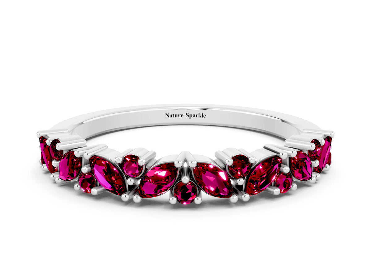 Marquise and Round Garnet Vine Eternity Band in Silver with Prong Setting