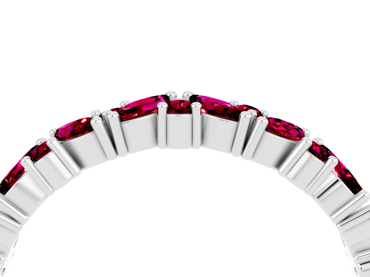 Marquise and Round Garnet Vine Eternity Band in Silver with Prong Setting_4
