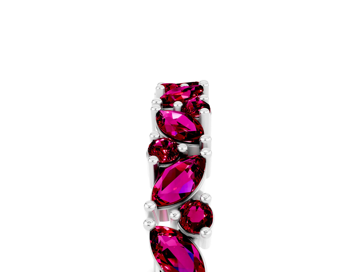 Marquise and Round Garnet Vine Eternity Band in Silver with Prong Setting_5