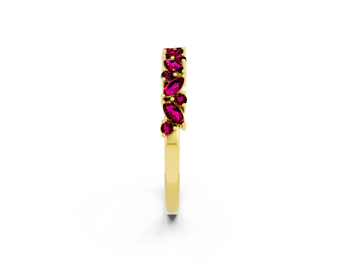 Marquise and Round Garnet Vine Eternity Band in Yellow gold with Prong Setting_2