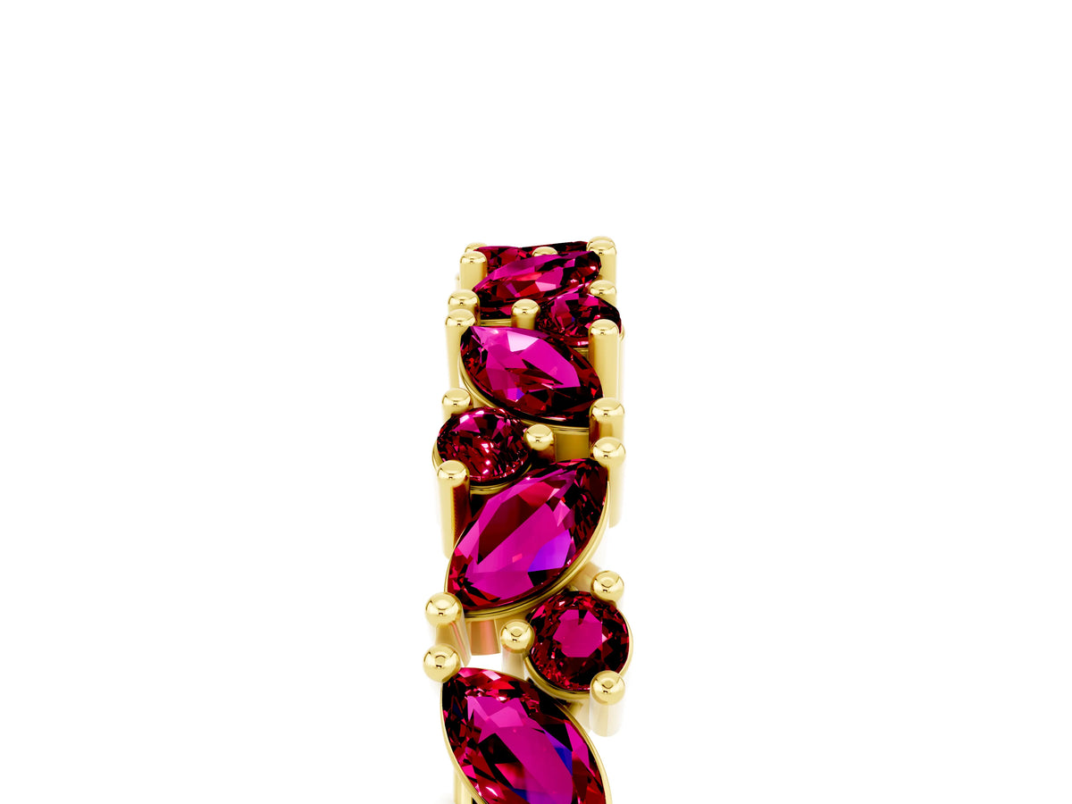 Marquise and Round Garnet Vine Eternity Band in Yellow gold with Prong Setting_5