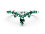 Marquise and Round Green Sapphire Chevron Band in Silver with Prong Setting
