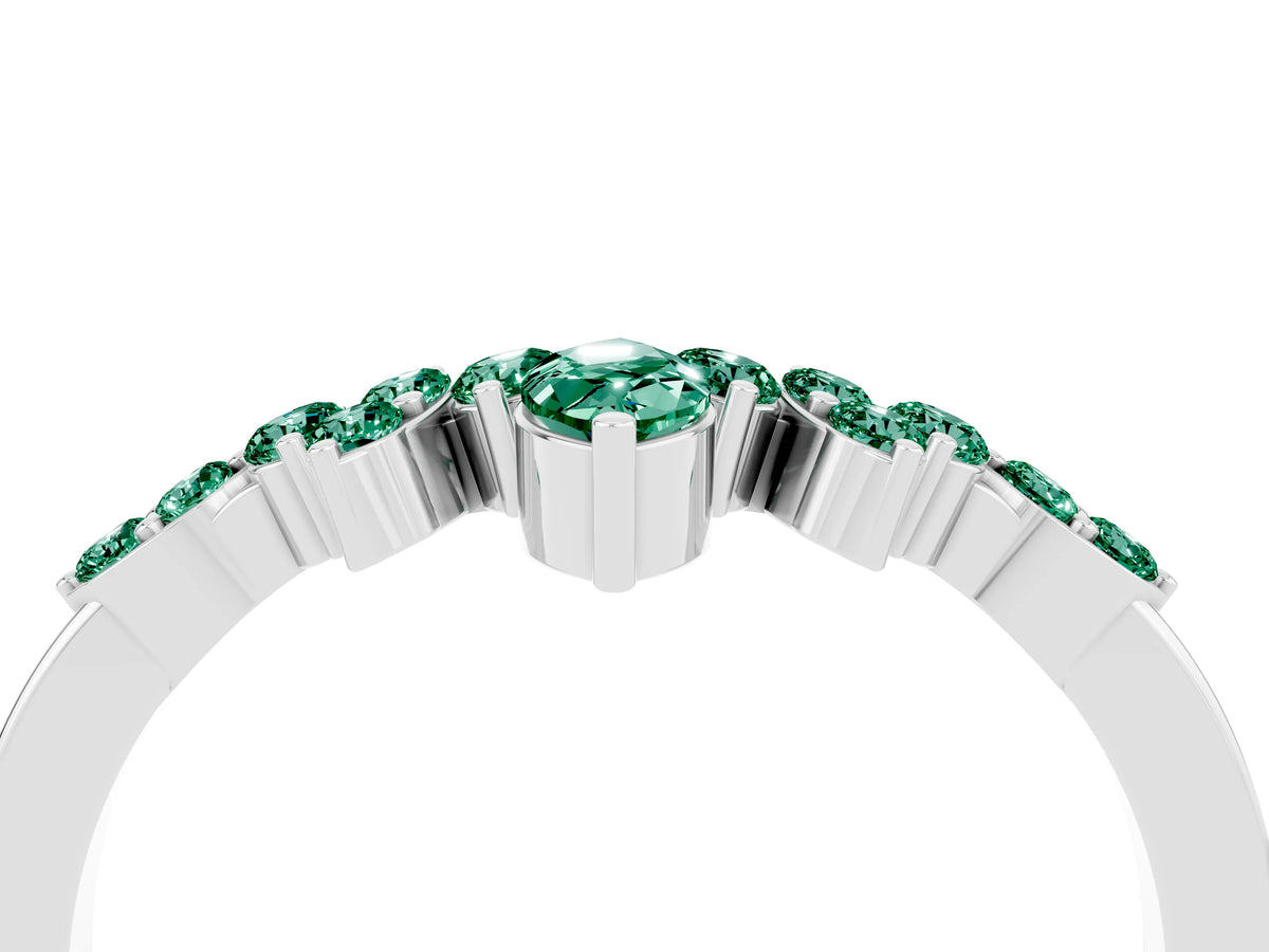 Marquise and Round Green Sapphire Chevron Band in Silver with Prong Setting_4