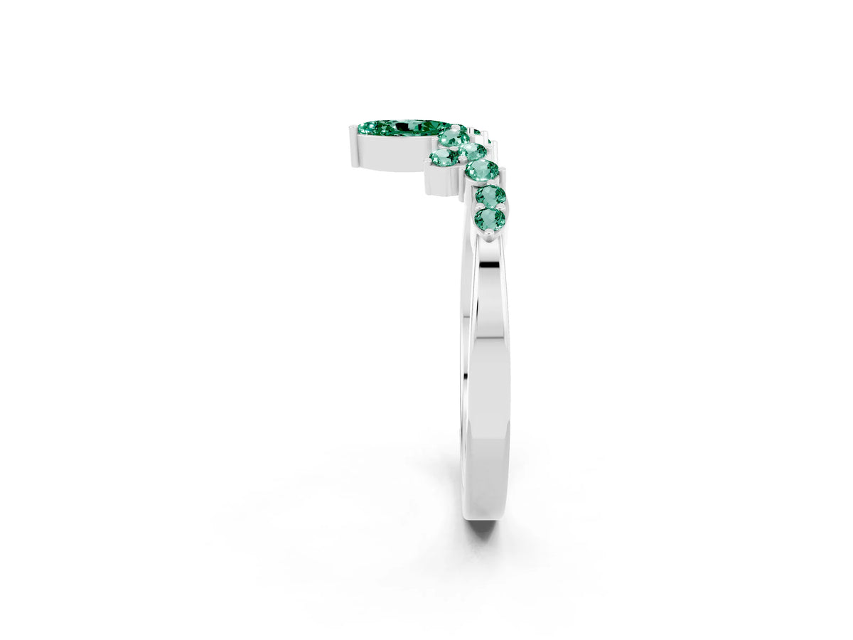 Marquise and Round Green Sapphire Chevron Band in White gold with Prong Setting_2