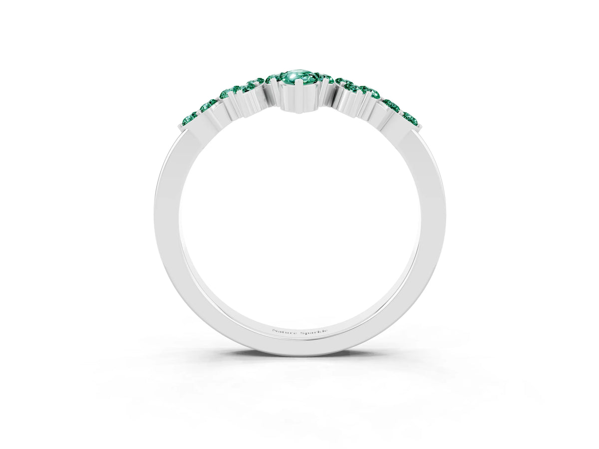 Marquise and Round Green Sapphire Chevron Band in White gold with Prong Setting_3