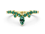 Marquise and Round Green Sapphire Chevron Band in Yellow gold with Prong Setting