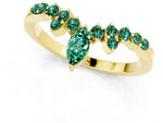 Marquise and Round Green Sapphire Chevron Band in Yellow gold with Prong Setting_1