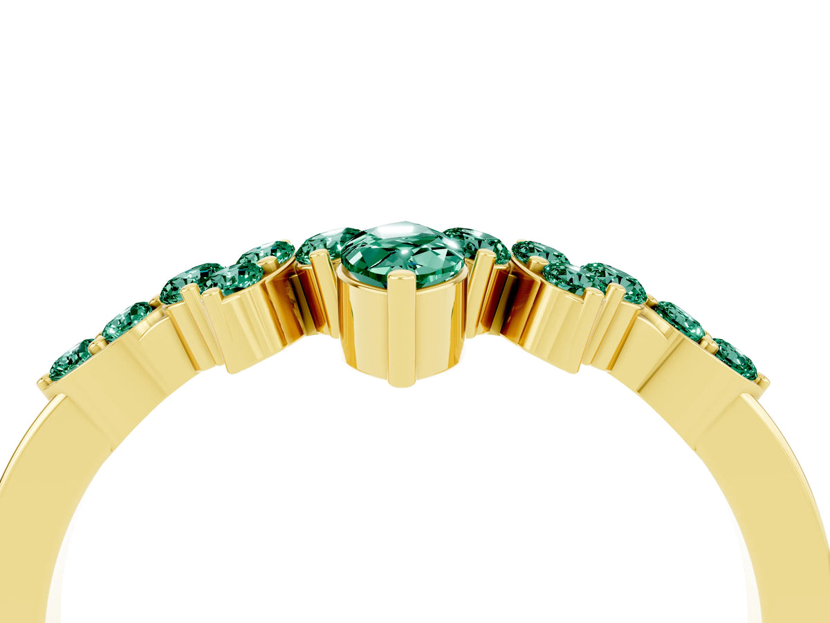 Marquise and Round Green Sapphire Chevron Band in Yellow gold with Prong Setting_4