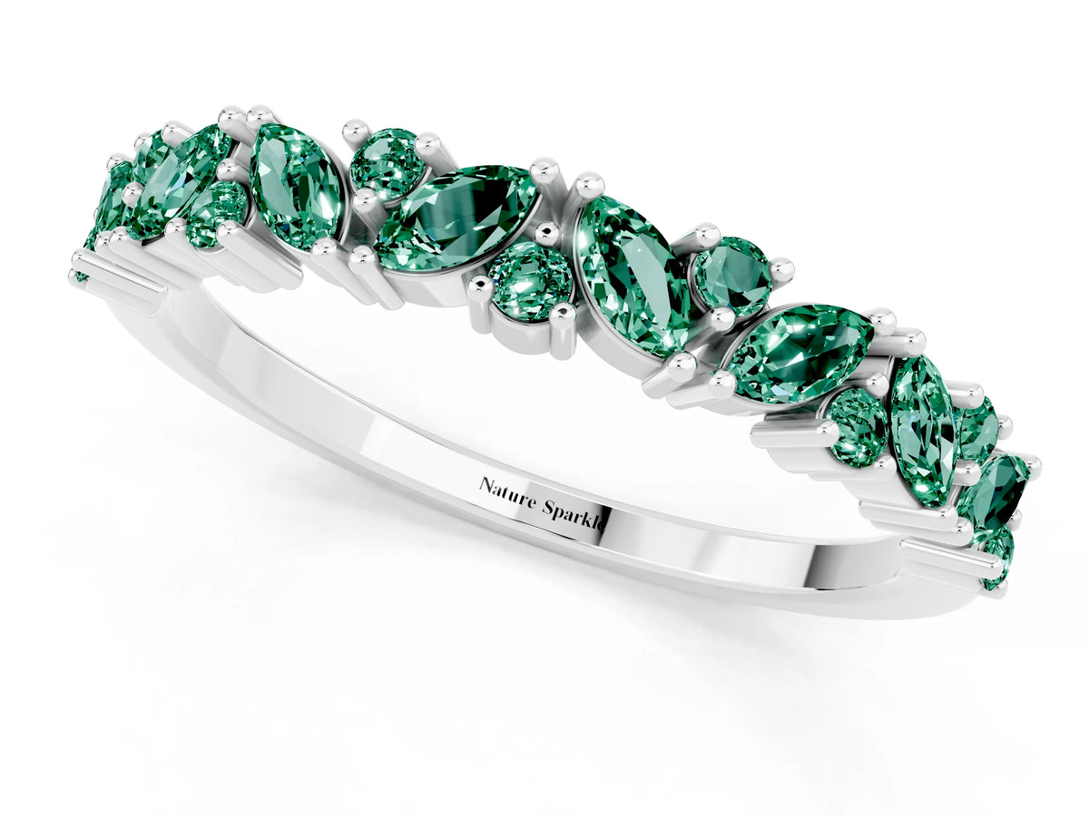 Marquise and Round Green Sapphire Vine Eternity Band in Silver with Prong Setting_1