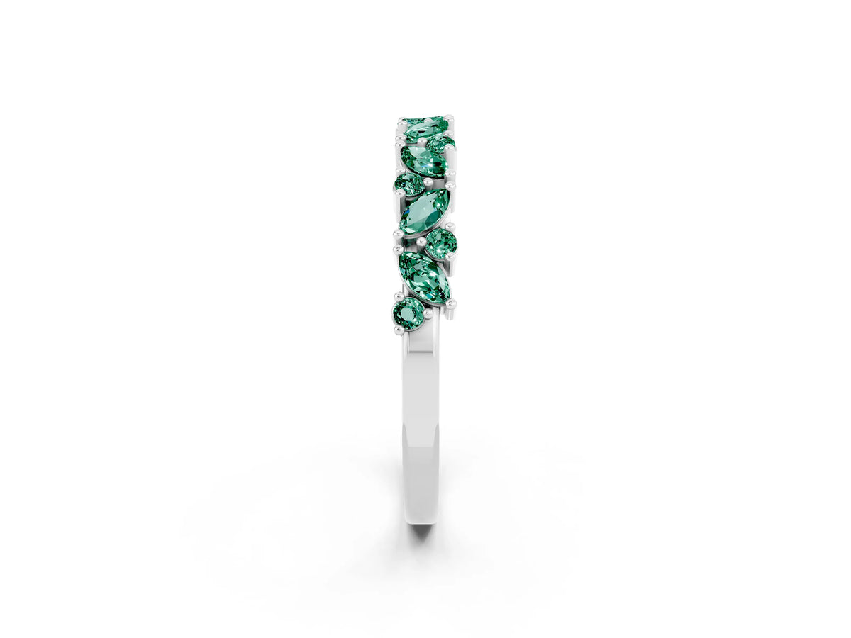 Marquise and Round Green Sapphire Vine Eternity Band in Silver with Prong Setting_2