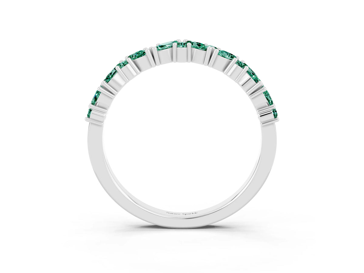 Marquise and Round Green Sapphire Vine Eternity Band in White gold with Prong Setting_3