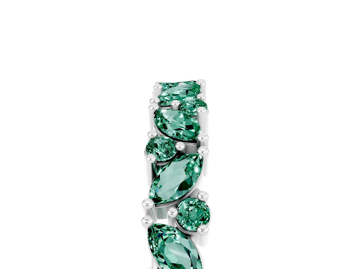 Marquise and Round Green Sapphire Vine Eternity Band in White gold with Prong Setting_5