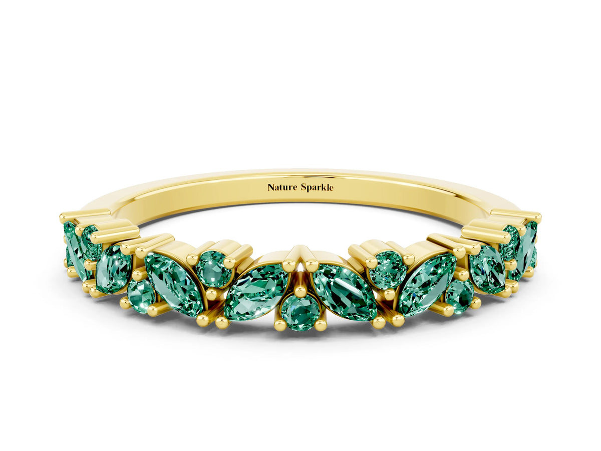 Marquise and Round Green Sapphire Vine Eternity Band in Yellow gold with Prong Setting