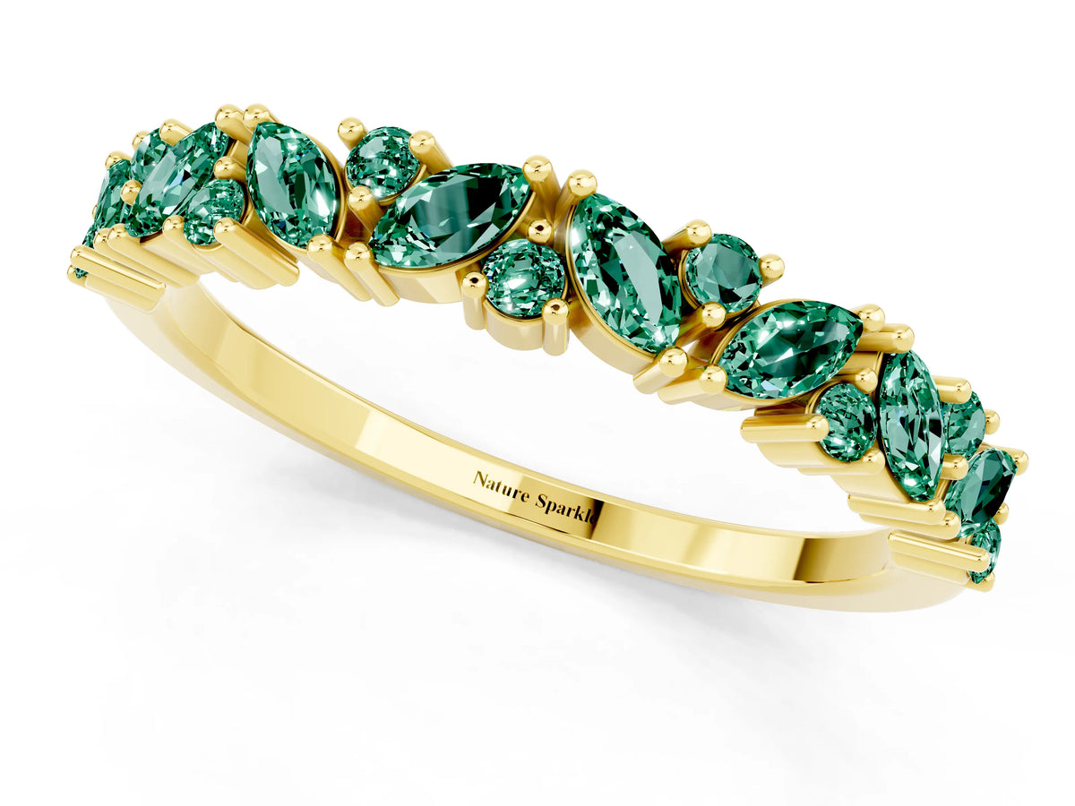 Marquise and Round Green Sapphire Vine Eternity Band in Yellow gold with Prong Setting_1