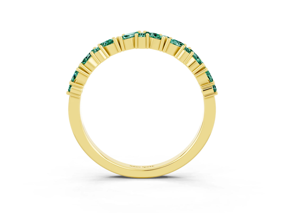 Marquise and Round Green Sapphire Vine Eternity Band in Yellow gold with Prong Setting_3