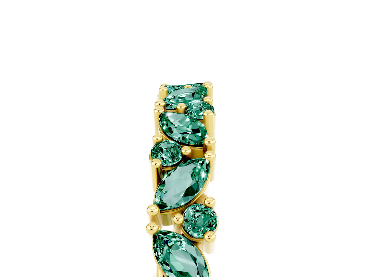 Marquise and Round Green Sapphire Vine Eternity Band in Yellow gold with Prong Setting_5