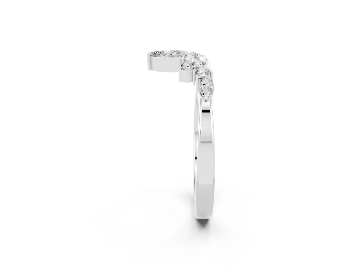 Marquise and Round Moissanite Chevron Band in Platinum with Prong Setting_2