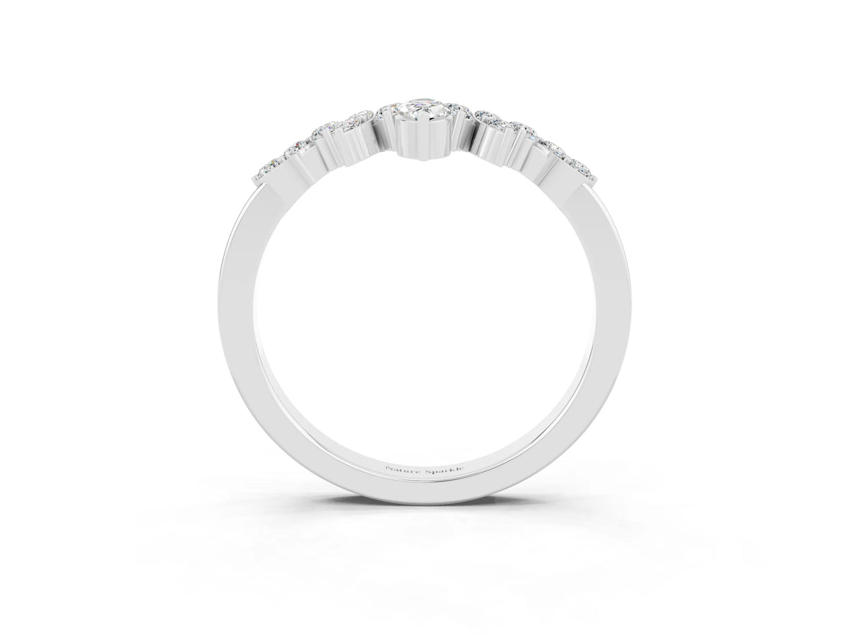 Marquise and Round Moissanite Chevron Band in Silver with Prong Setting_3