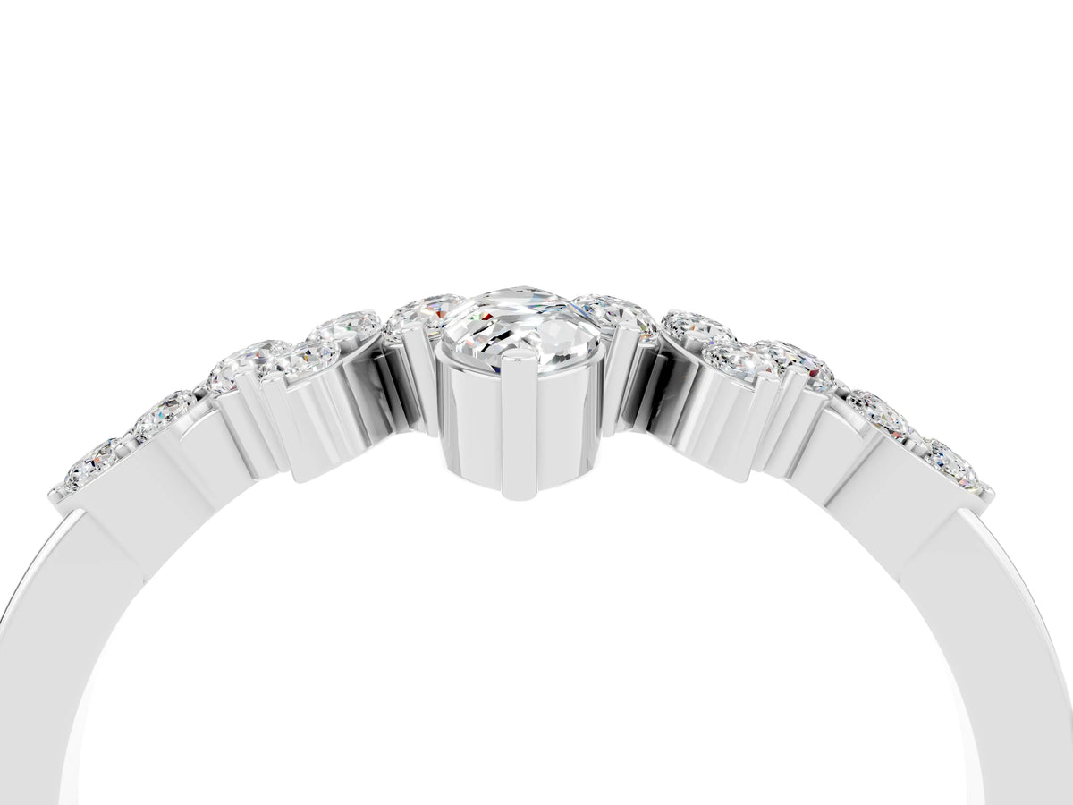Marquise and Round Moissanite Chevron Band in Silver with Prong Setting_4