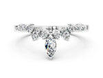 Marquise and Round Moissanite Chevron Band in White gold with Prong Setting