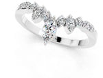 Marquise and Round Moissanite Chevron Band in White gold with Prong Setting_1