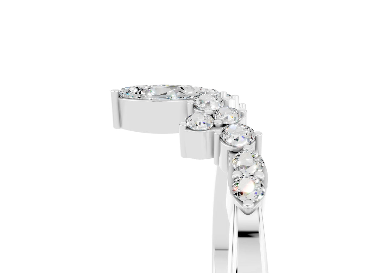 Marquise and Round Moissanite Chevron Band in White gold with Prong Setting_5