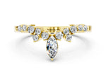Marquise and Round Moissanite Chevron Band in Yellow gold with Prong Setting