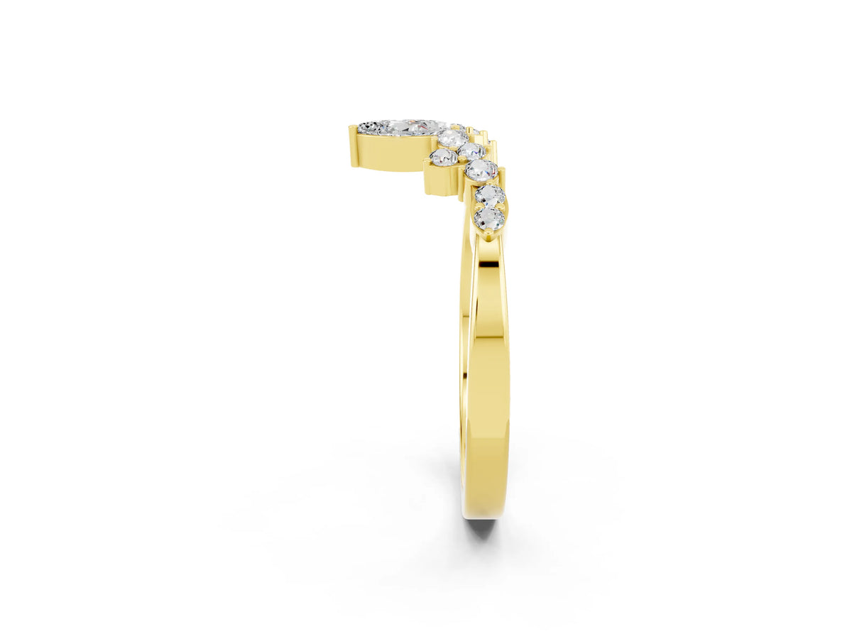 Marquise and Round Moissanite Chevron Band in Yellow gold with Prong Setting_2