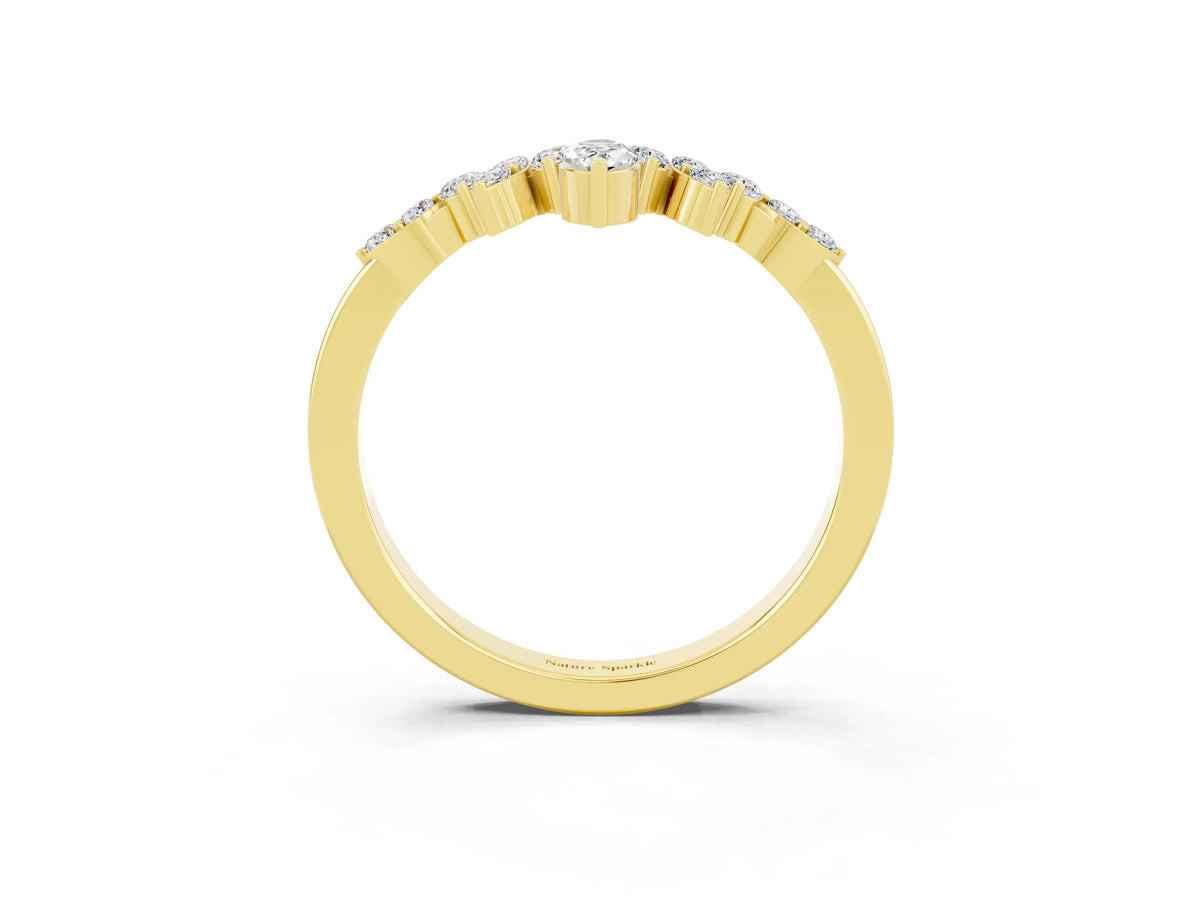 Marquise and Round Moissanite Chevron Band in Yellow gold with Prong Setting_3