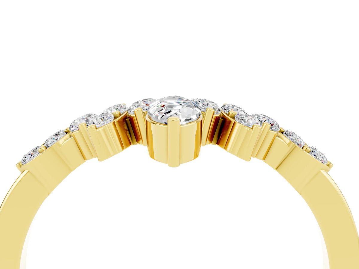 Marquise and Round Moissanite Chevron Band in Yellow gold with Prong Setting_4
