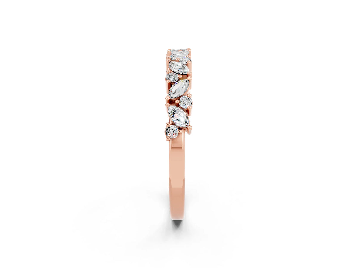 Marquise and Round Moissanite Vine Eternity Band in Rose gold with Prong Setting_2