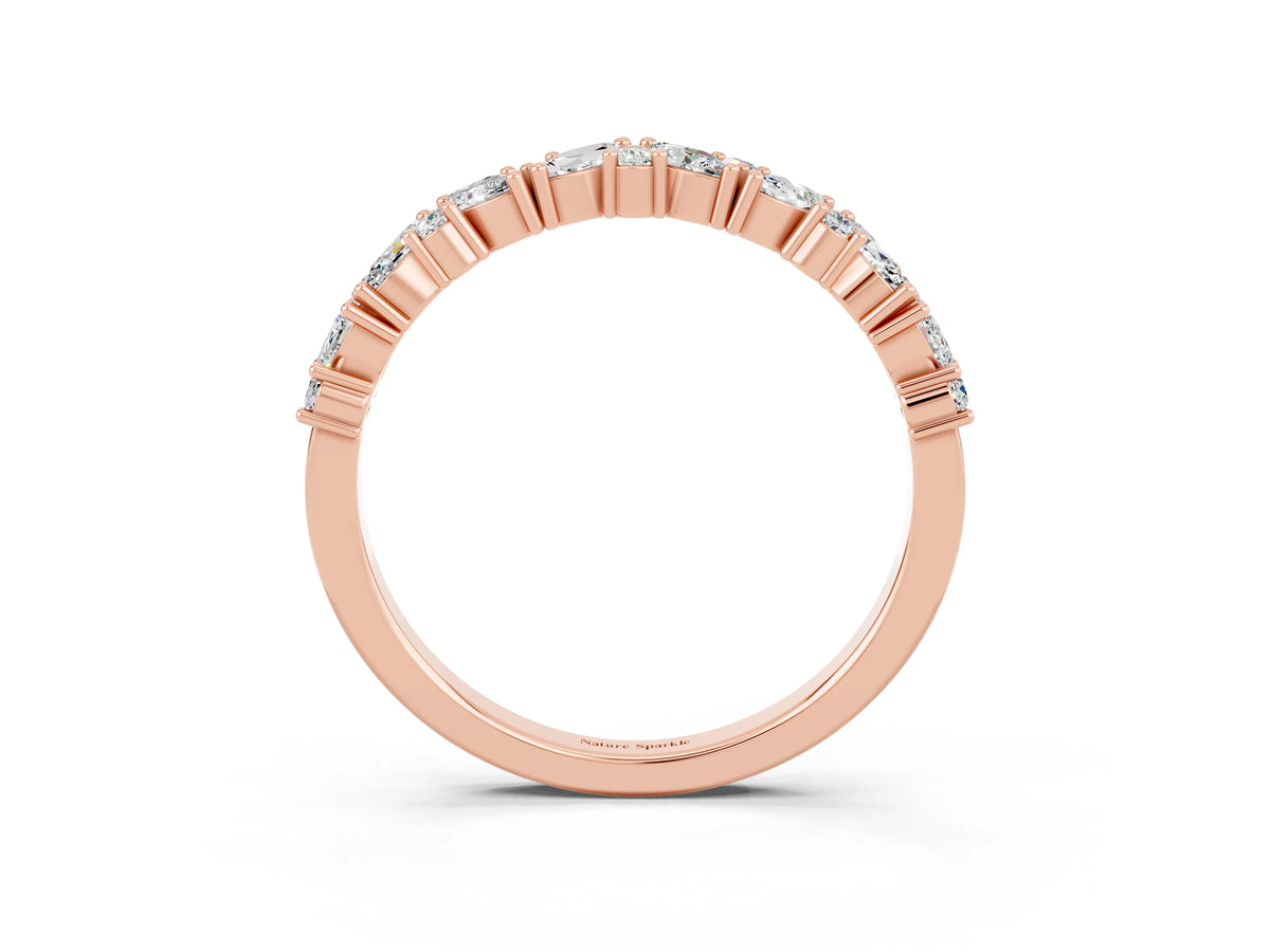 Marquise and Round Moissanite Vine Eternity Band in Rose gold with Prong Setting_3