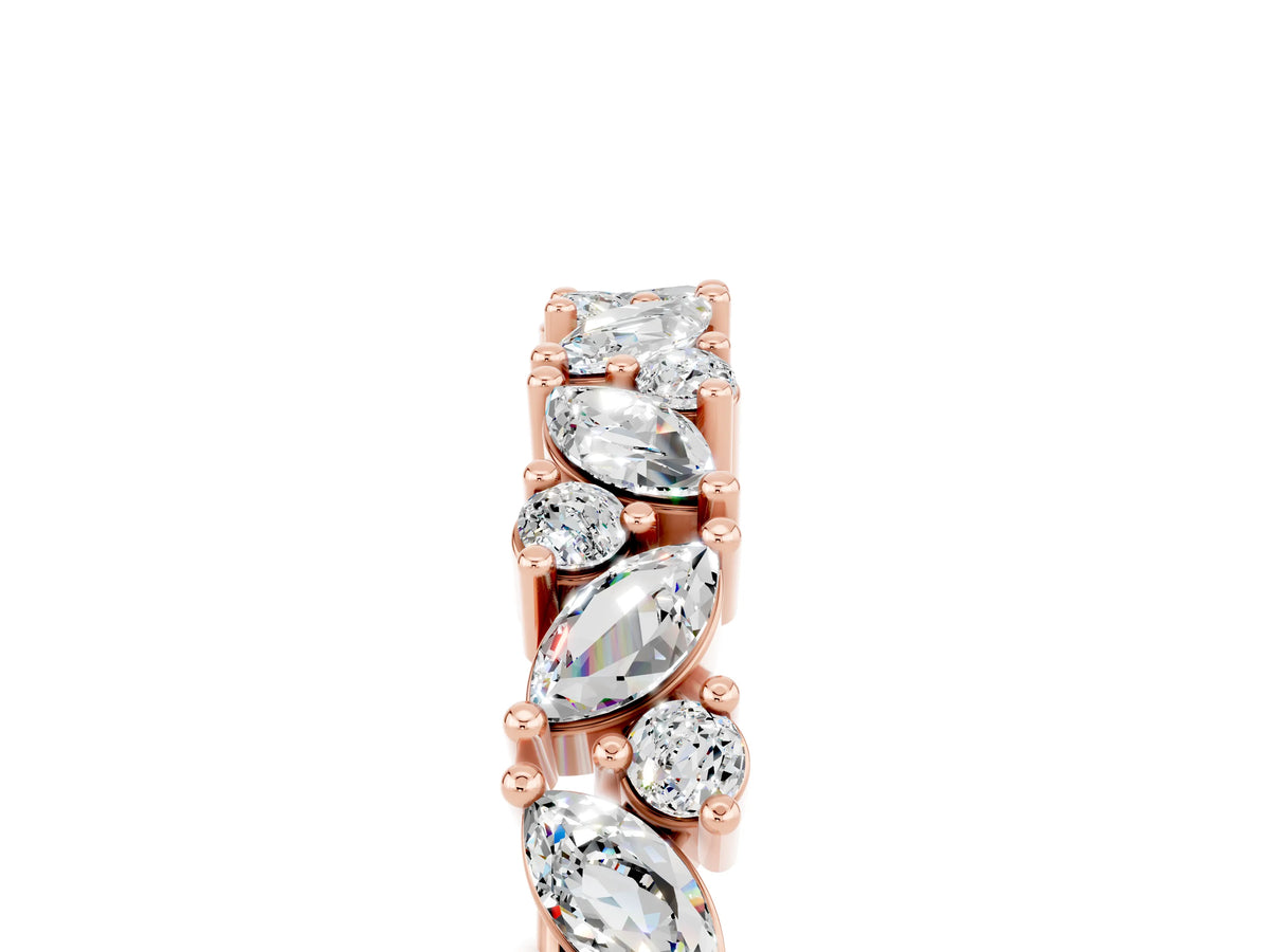Marquise and Round Moissanite Vine Eternity Band in Rose gold with Prong Setting_5