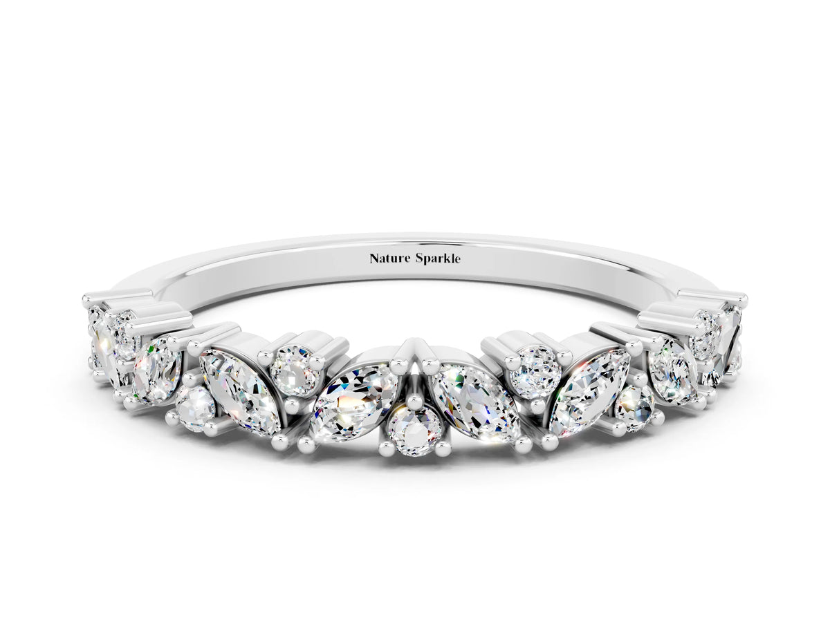Marquise and Round Moissanite Vine Eternity Band in Silver with Prong Setting