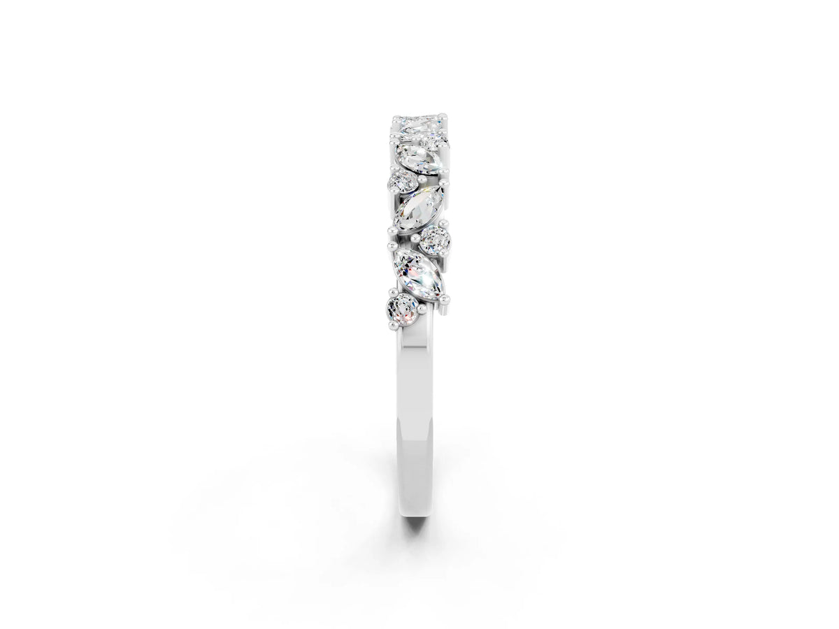 Marquise and Round Moissanite Vine Eternity Band in Silver with Prong Setting_2